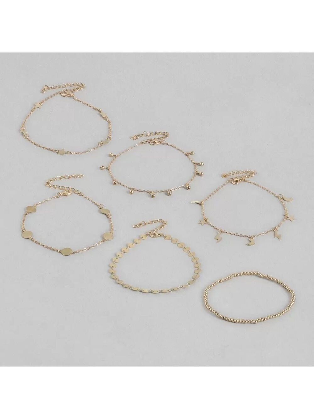 New set of 6 Gold Plated Anklets Moon Stars - Picture 2 of 16